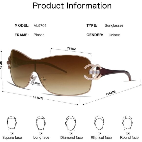 Wrap Around Y2K Sunglasses Oversized Framelss Fashion UV400 Protection main image 7